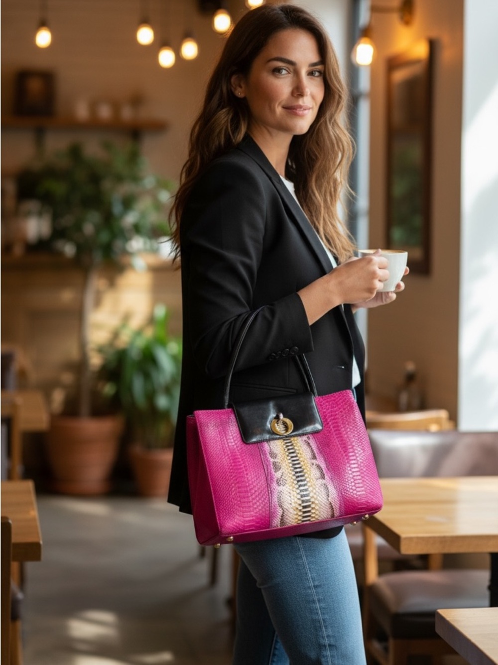 Christian Dior Reimagined Python Tote Pink Black Exotic Statement Bag - Picture 3 of 5